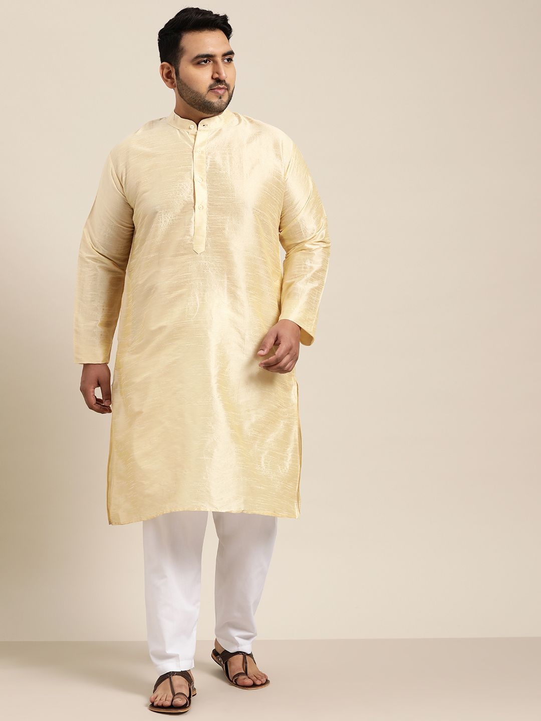SOJANYA PLUS Size Men Golden Solid Kurta-picture-39