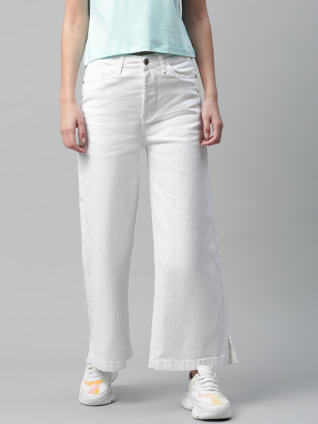 Mast & Harbour Women White Flared Stretchable Jeans
