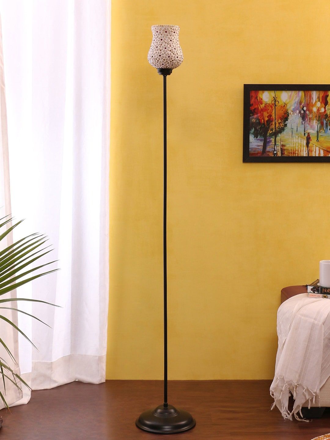 Devansh White & Red Textured Mosaic Glass Torchiere-picture-20