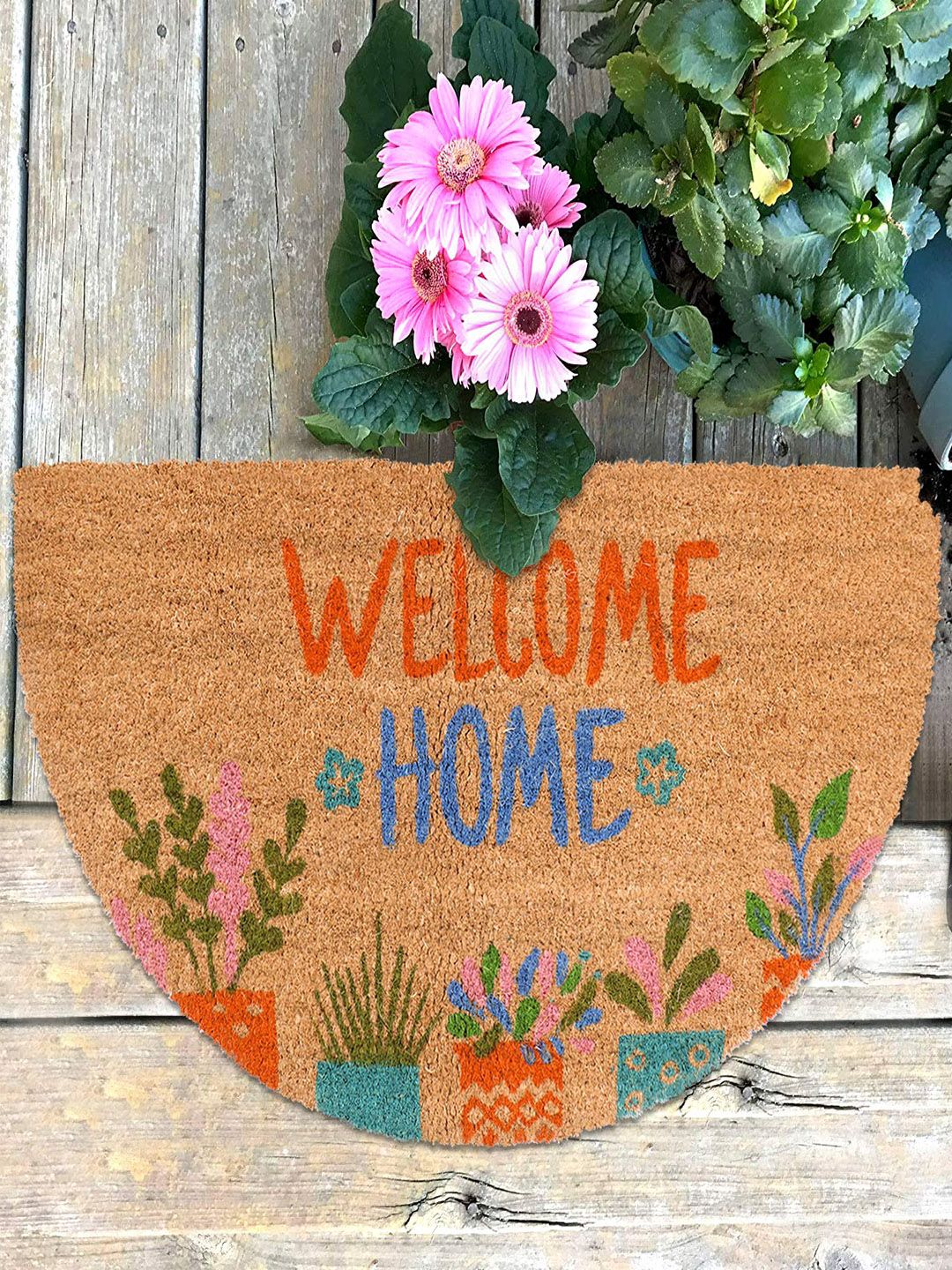 HOKIPO Camel Brown & Orange Printed Coconut Coir Anti-Skid Doormat-image-48