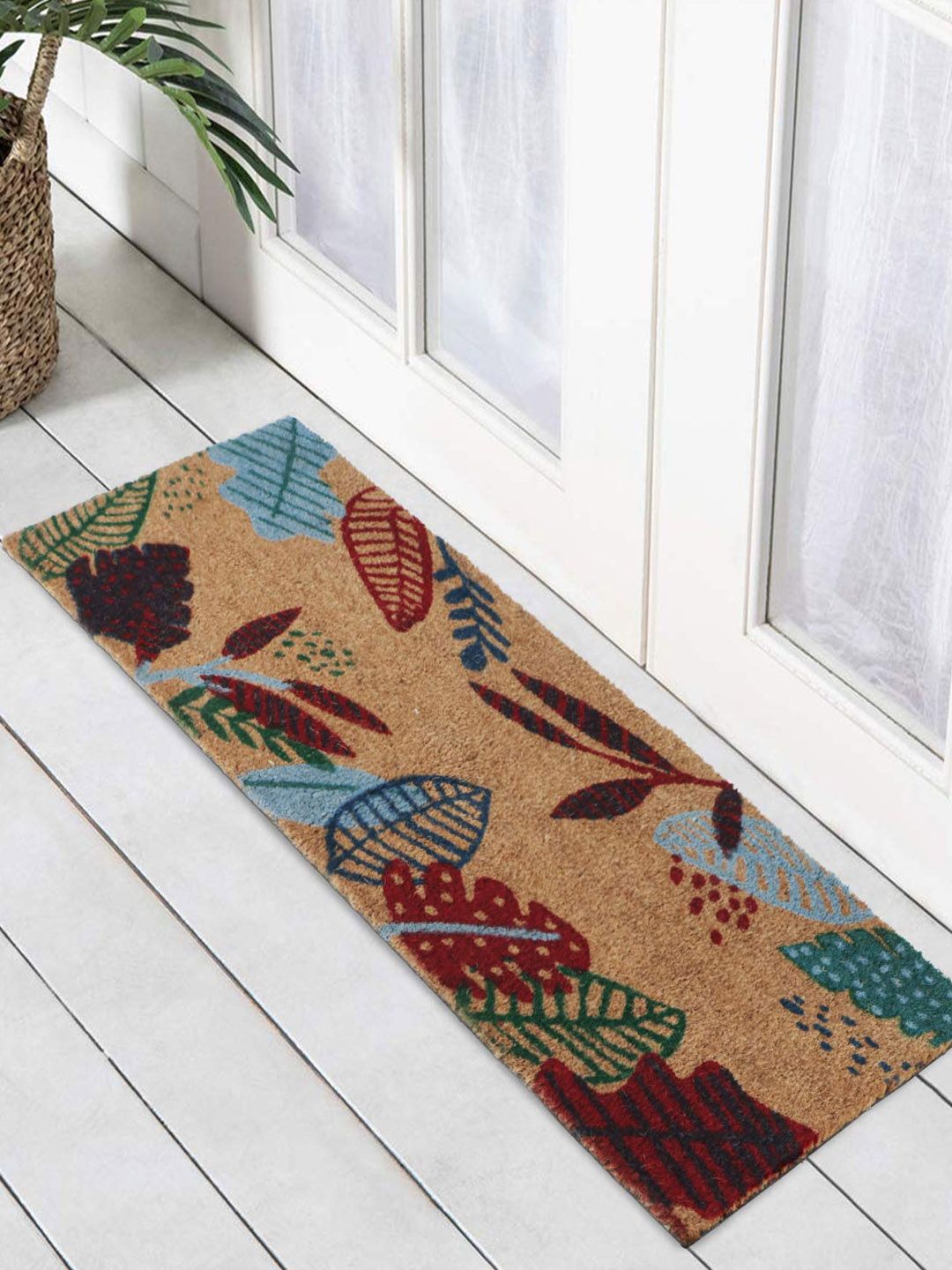 HOKIPO Brown & Red Floral Printed Coconut Coir Anti-Skid Doormat-picture-35