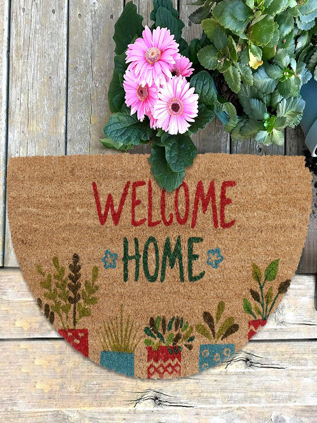 HOKIPO Brown & Red Printed Anti-Skid Coconut Coir Doormat-picture-36
