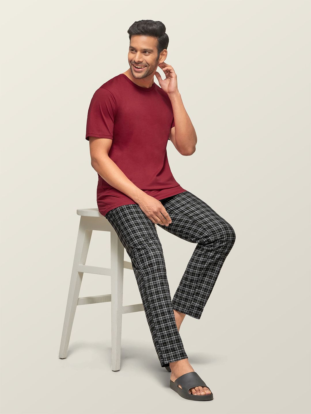 XYXX Men Black & Grey Checked Pure Cotton Antimicrobial Lounge Pants-picture-32