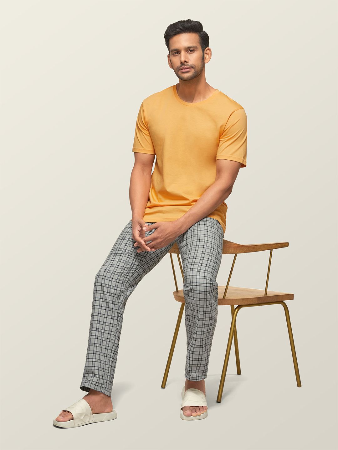 XYXX Men Grey & Black Checked Pure Cotton Antimicrobial Lounge Pants-picture-30