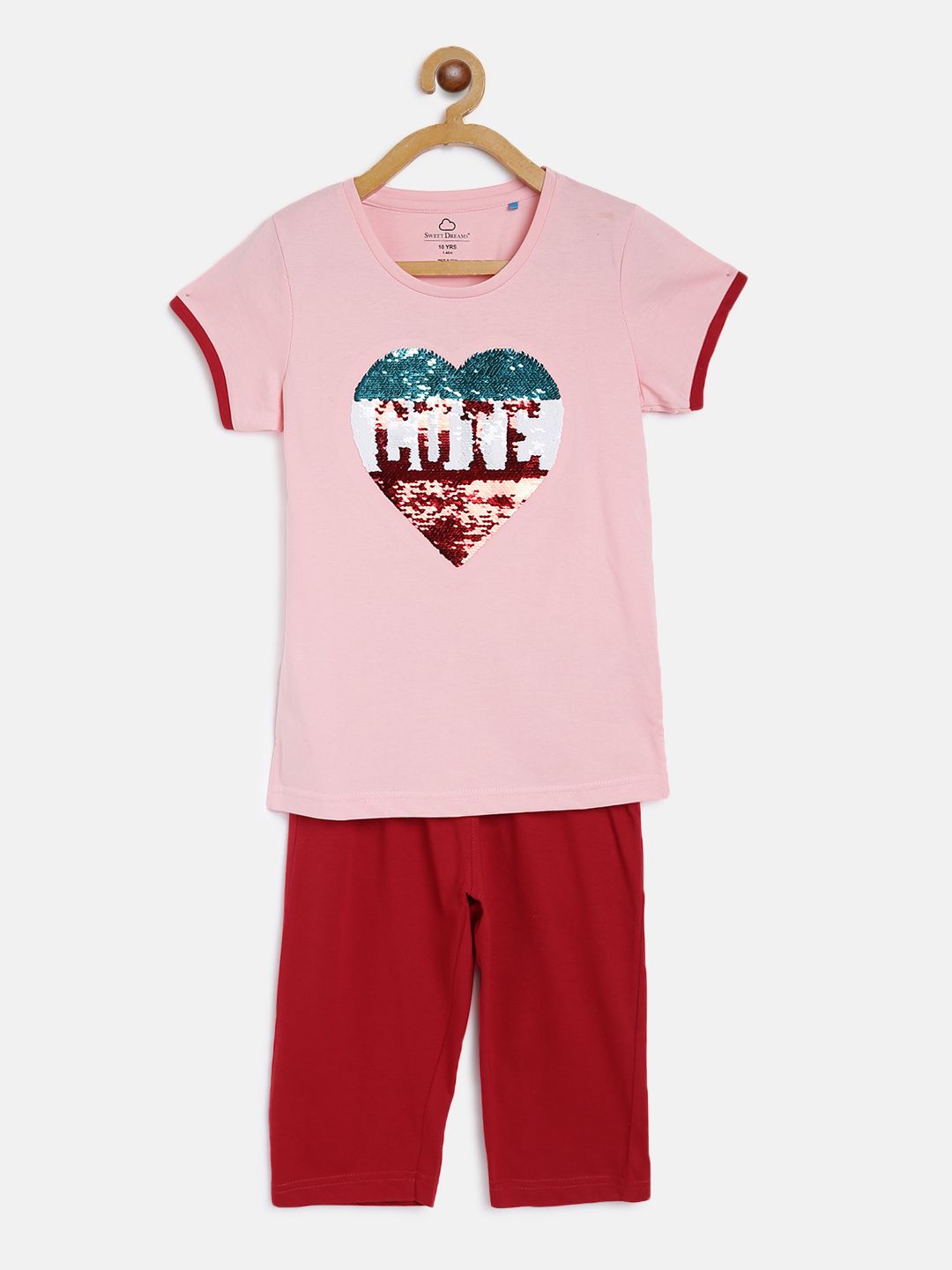 Sweet Dreams Girls Pink & Red Sequinned Night suit-picture-21