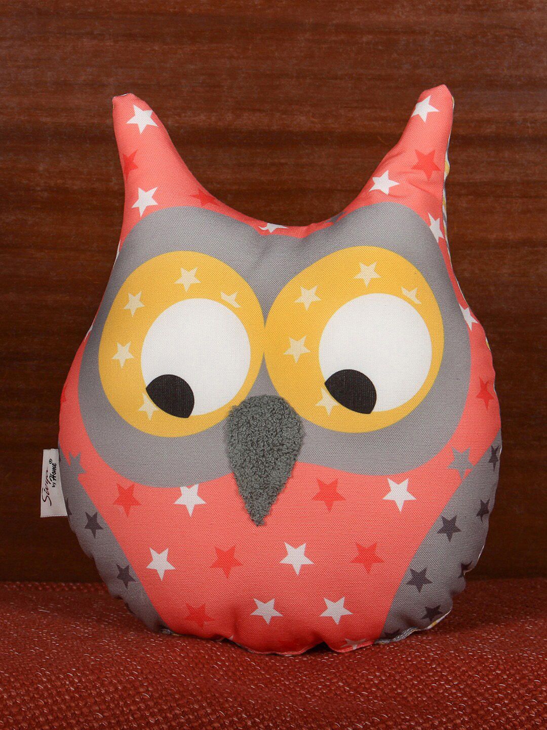 Sivya Sivya Coral-Orange & Yellow Printed Owl-Shaped Cushion