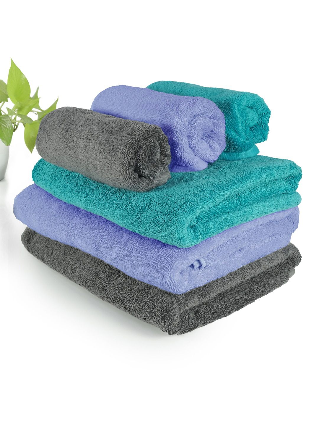 Heelium Unisex Set Of 6 Solid 600 GSM Bamboo Cotton Quick Absorbent Towels-picture-37