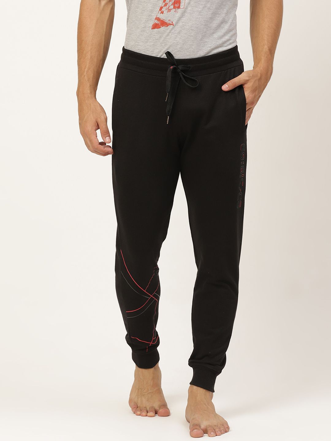 Sweet Dreams Men Black Printed Detail Athleisure Lounge Joggers-picture-46