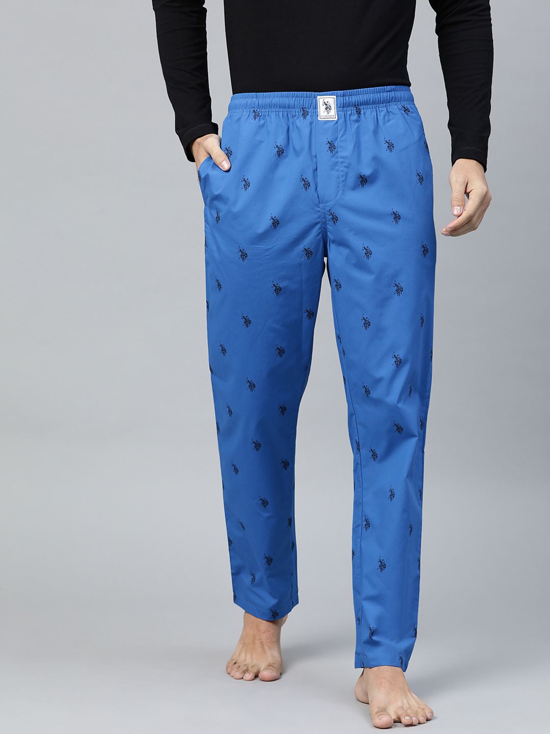 U.S. Polo Assn. Men Blue & Black Graphic Printed Pure Cotton Lounge Pants-picture-29