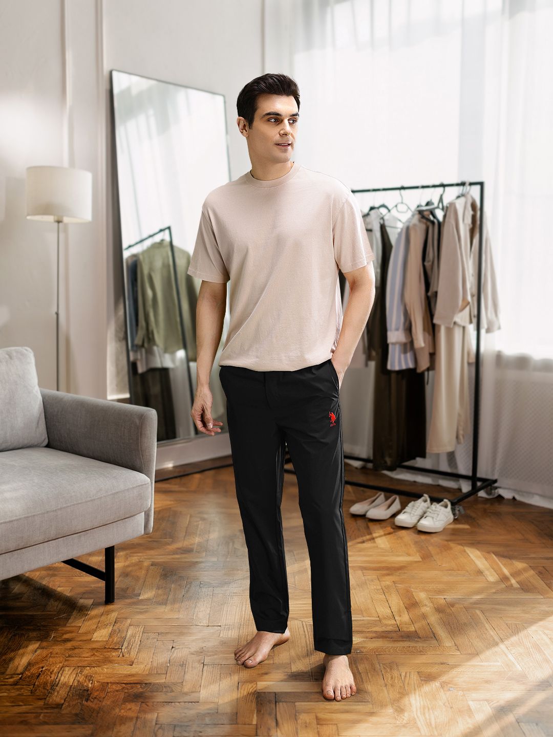 U.S. Polo Assn. Men Brand Logo Embroidered Pure Cotton Lounge Pants