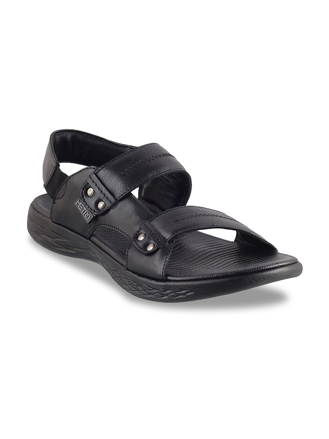 Metro Men Black Comfort Sandals-image-6