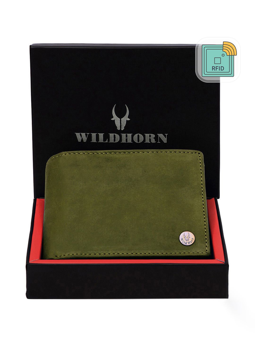 WildHorn Men Green Solid RFID Leather Two Fold Wallet-picture-40