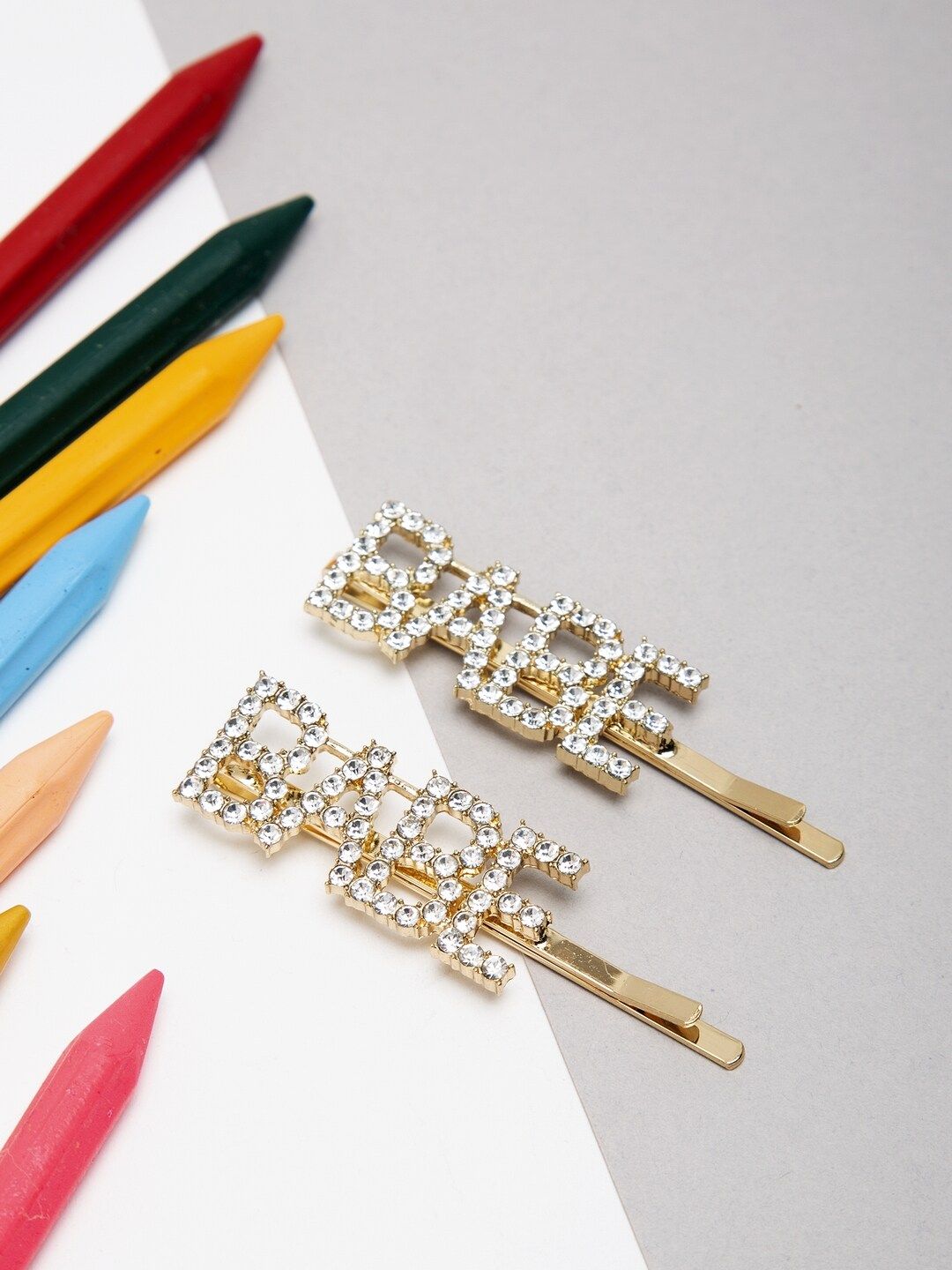 YouBella Gold-Toned & White Set of 2 Embellished Bobby Pins-picture-49