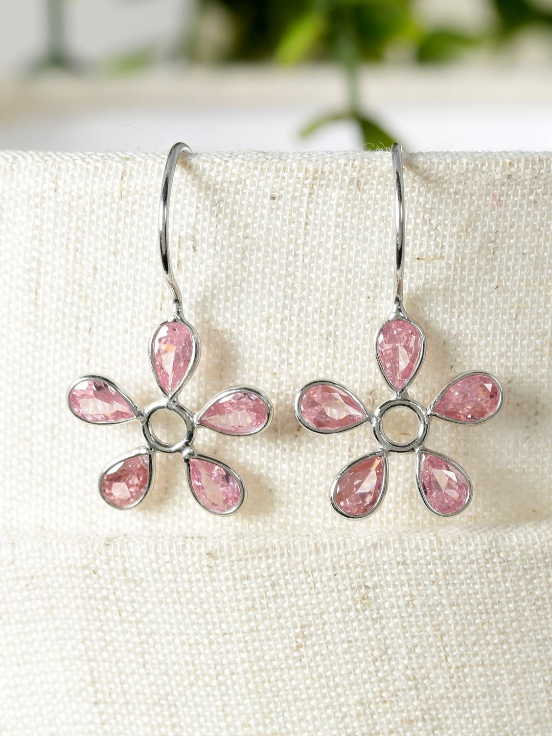 GIVA 925 Sterling Silver Rhodium Plated Pink Dahlia Drop Earrings-picture-11