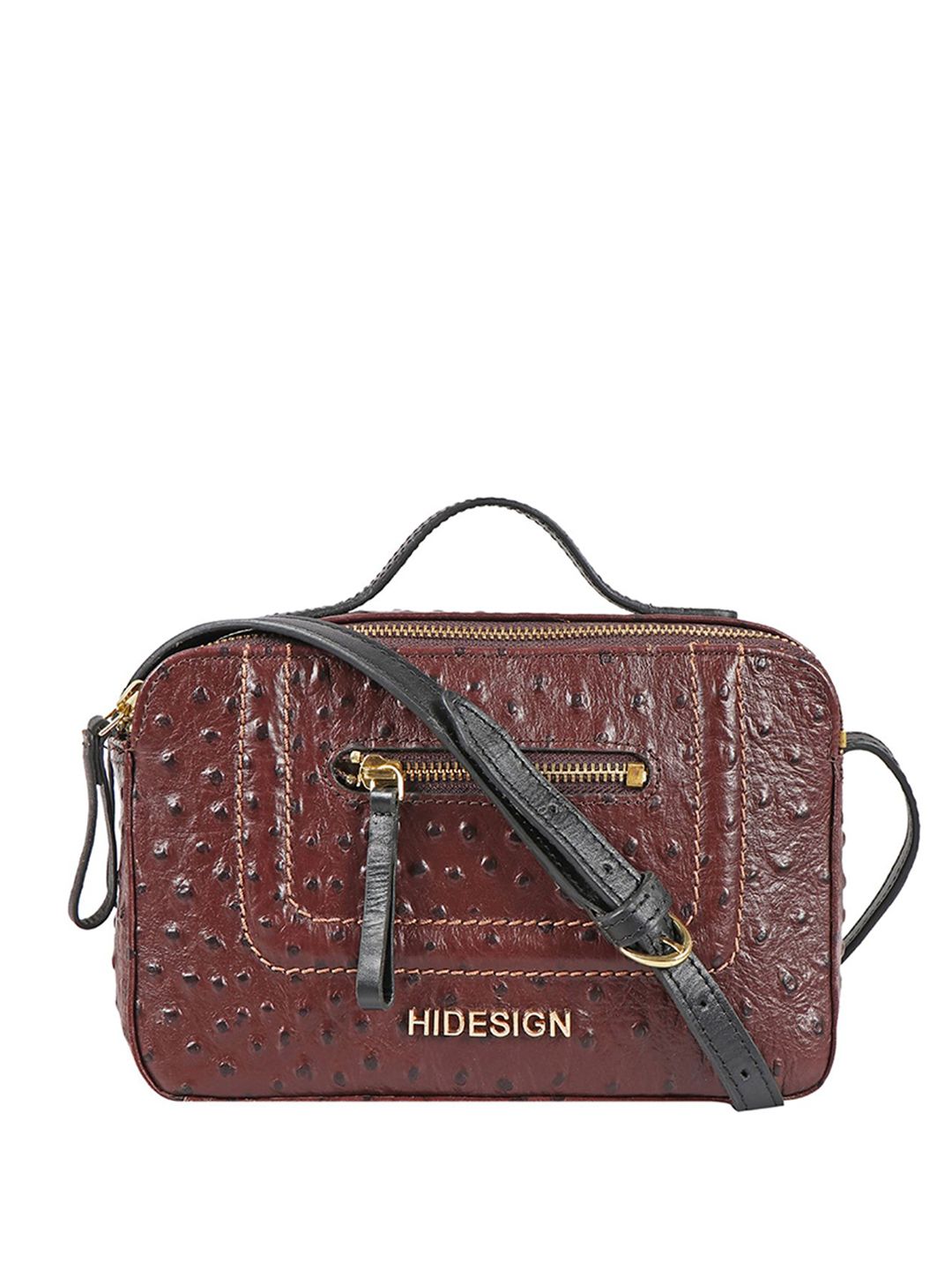 Hidesign Brown Geometric EE ASPEN Embossed Leather Satchel-picture-11