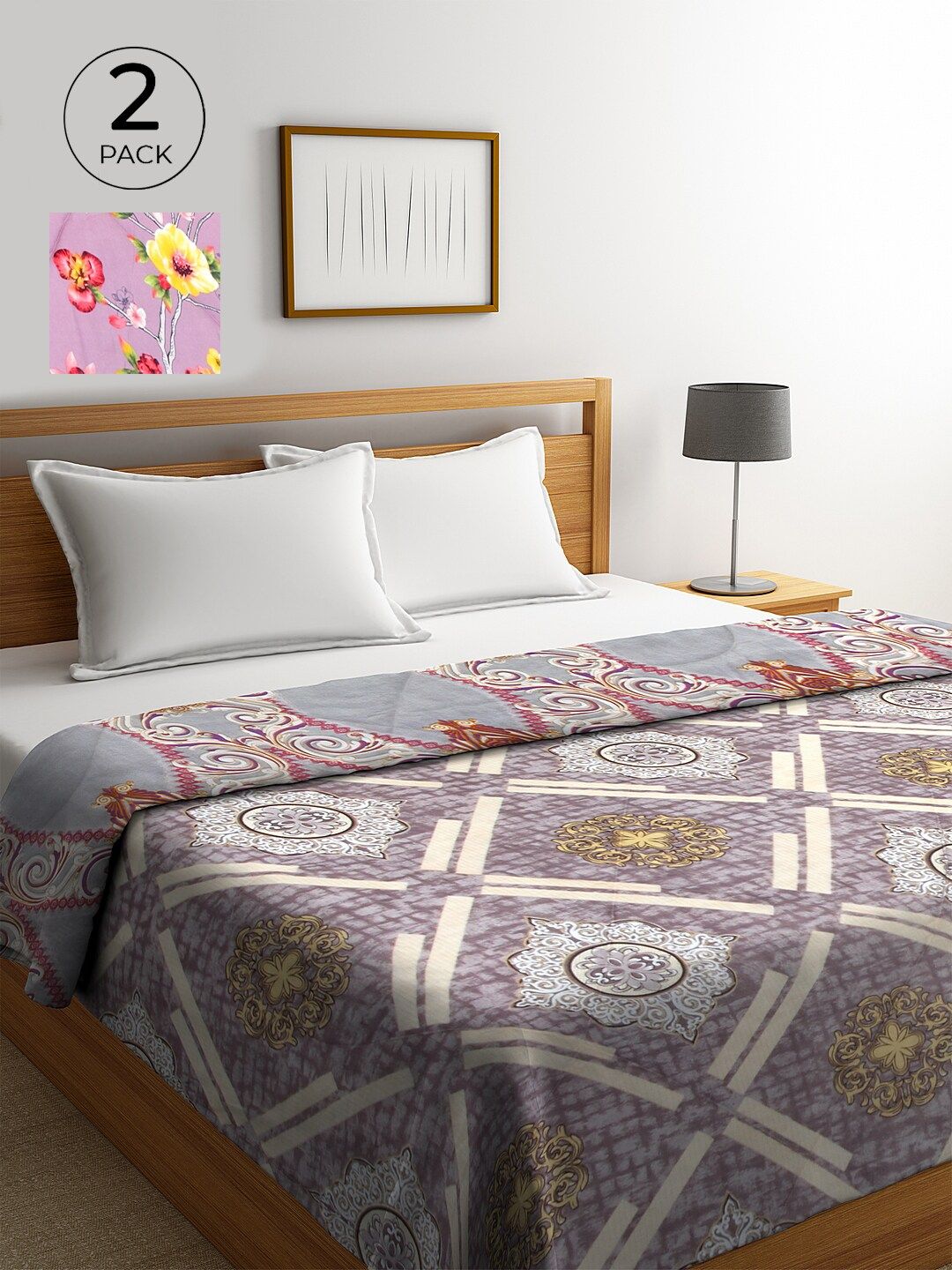 KLOTTHE Multicoloured Set of 2 Floral AC Room 500 GSM Double Bed Comforter-picture-15