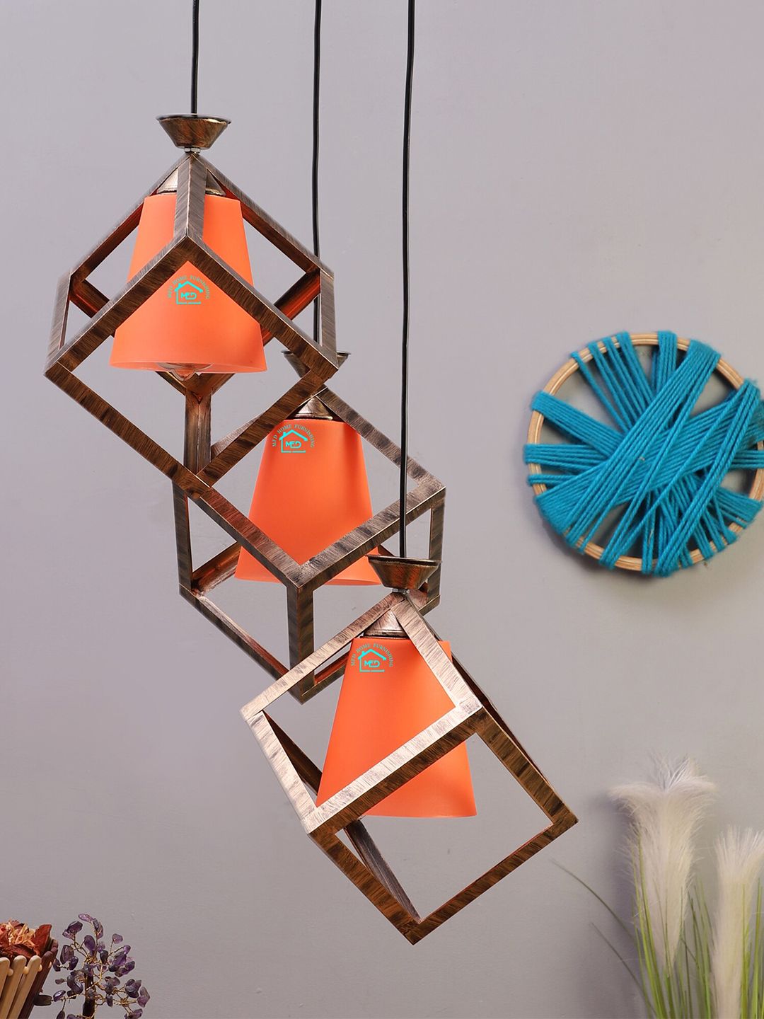 MFD HOME FURNISHING Peach-Coloured & Brown Self Design Quirky Cluster Light-image-41