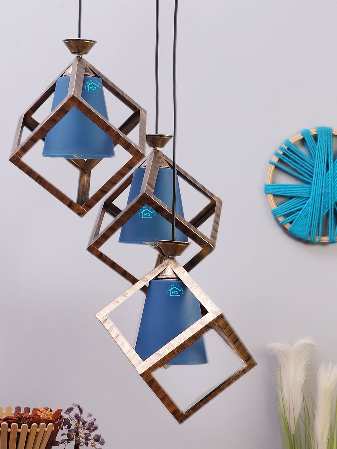 MFD HOME FURNISHING Blue & Brown Self Design Quirky Cluster Lights-image-29