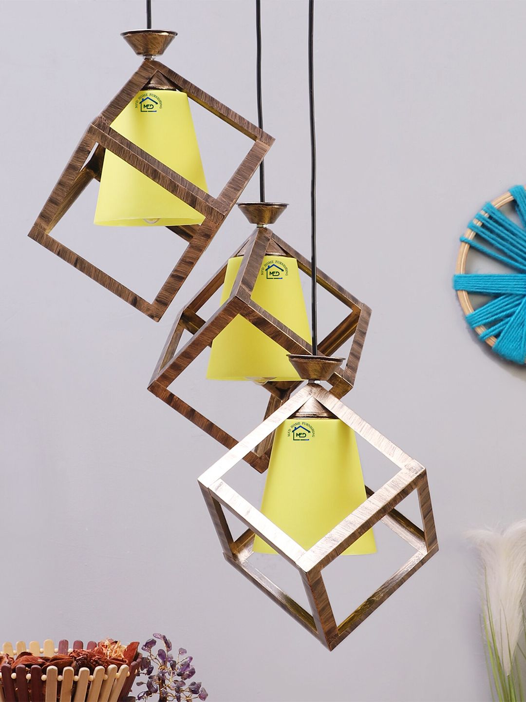 MFD HOME FURNISHING Brown & Yellow Self Design Quirky Cluster Light-image-27