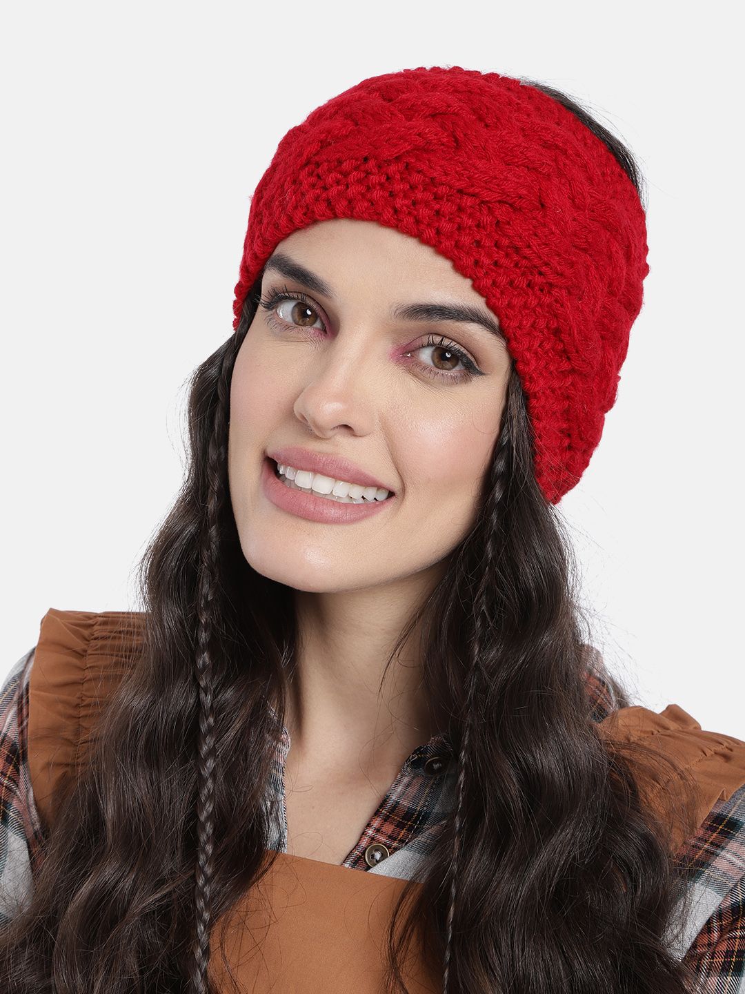 Magic Needles Unisex Red Cable Knit Criss Cross Headband-image-34