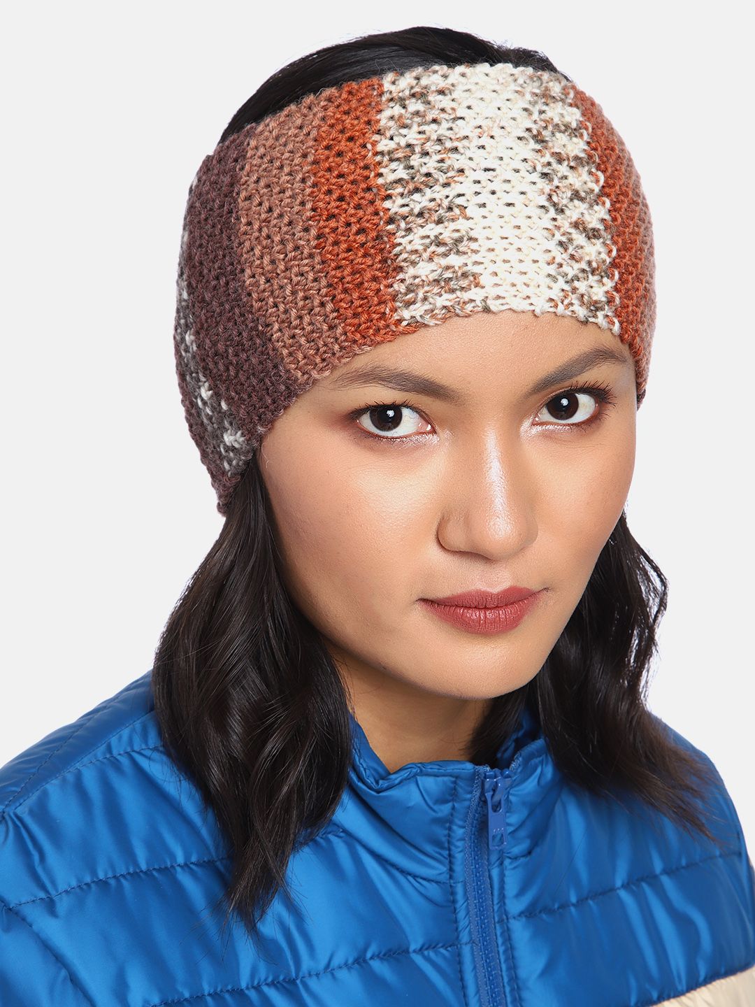 Magic Needles Unisex Brown & Off White Handmade Woolen Headband-image-36