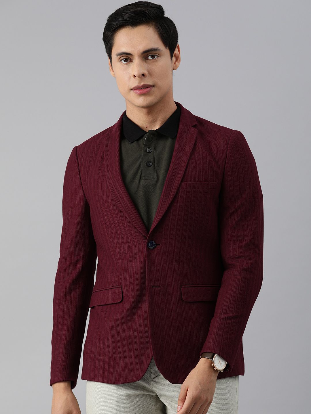 Buy Louis Philippe Louis Philippe Men Blue Self-Design Slim Fit  Single-Breasted Casual Blazer at Redfynd