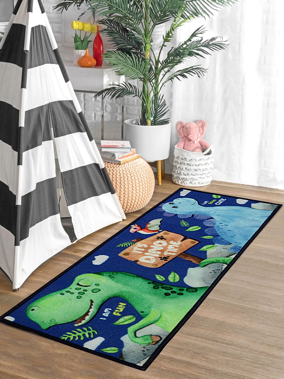 Saral Home Blue & Green Dinosaur Printed Anti-Skid Runner-picture-55