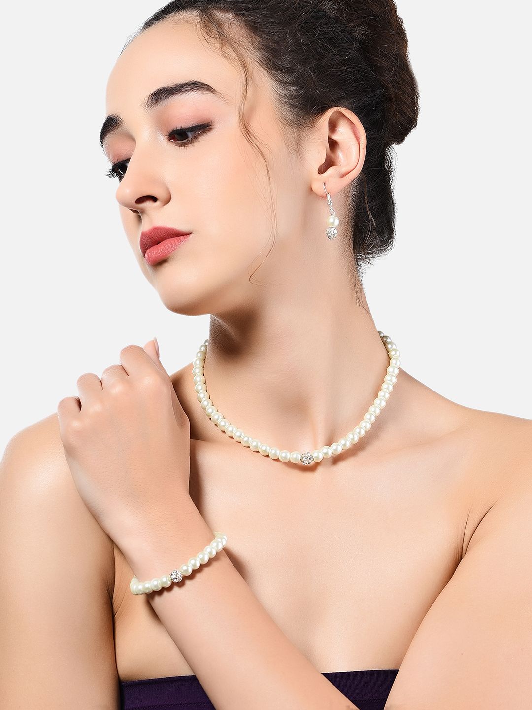 Zaveri Pearls Silver-Plated Pearl Beaded Jewellery Set-picture-15