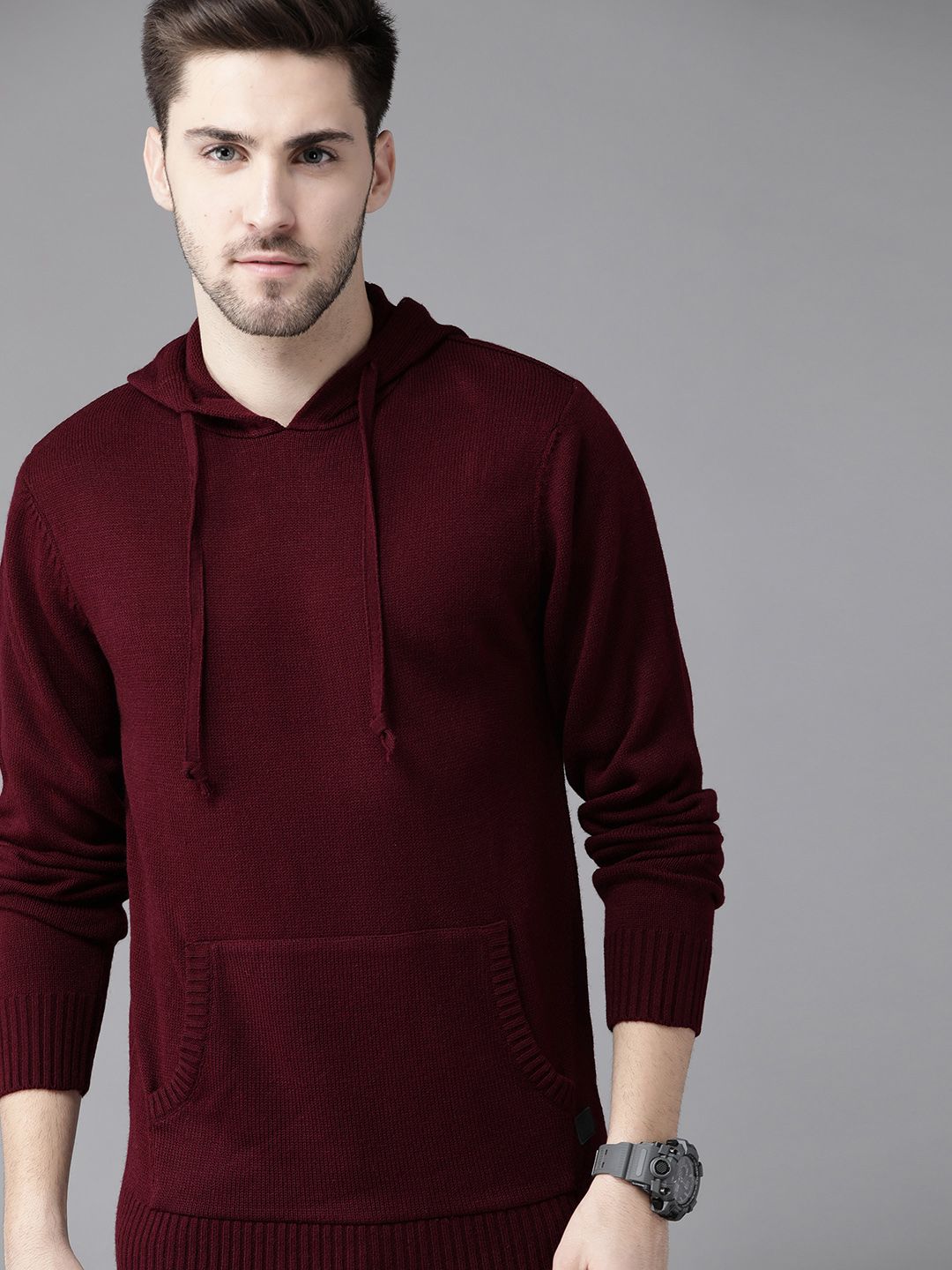 Roadster Men Maroon Solid Pullover Sweater-picture-45