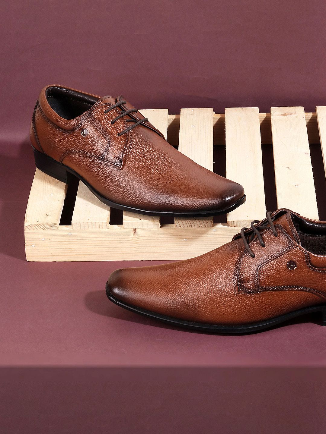 Mochi Men Tan Brown Solid Leather Formal Derbys-picture-30
