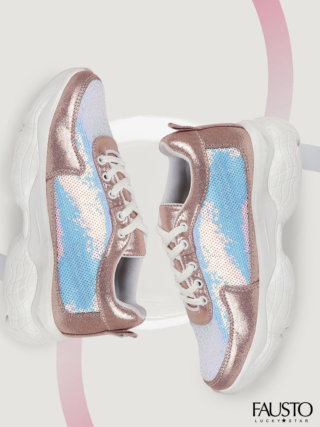 FAUSTO Women Pink Sequin Embellished Sneakers-picture-15