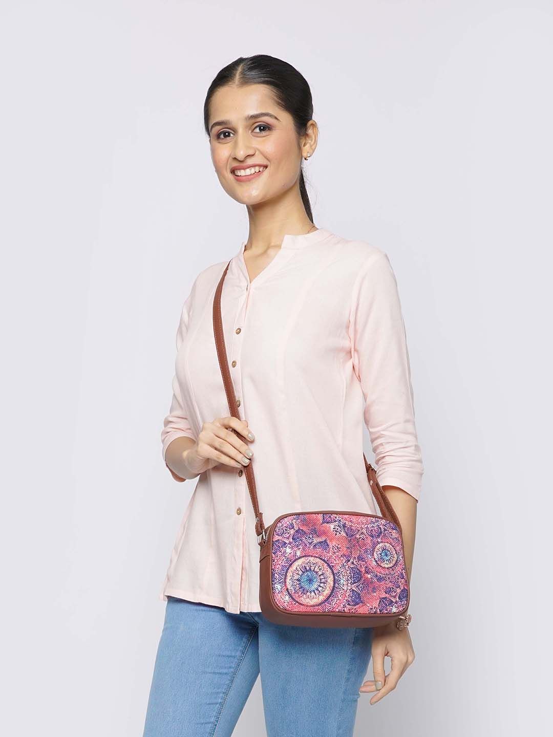 ZOUK Pink & Navy Blue Space Chakra Woven Design Handcrafted Vegan Leather Sustainable Sling Bag-picture-21