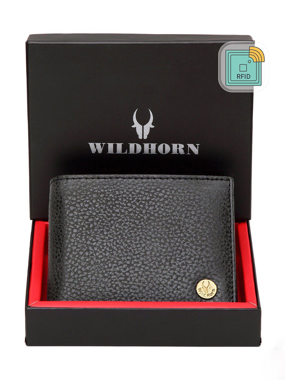 WildHorn Men Black Textured RFID Protected Leather Two Fold Wallet-picture-30