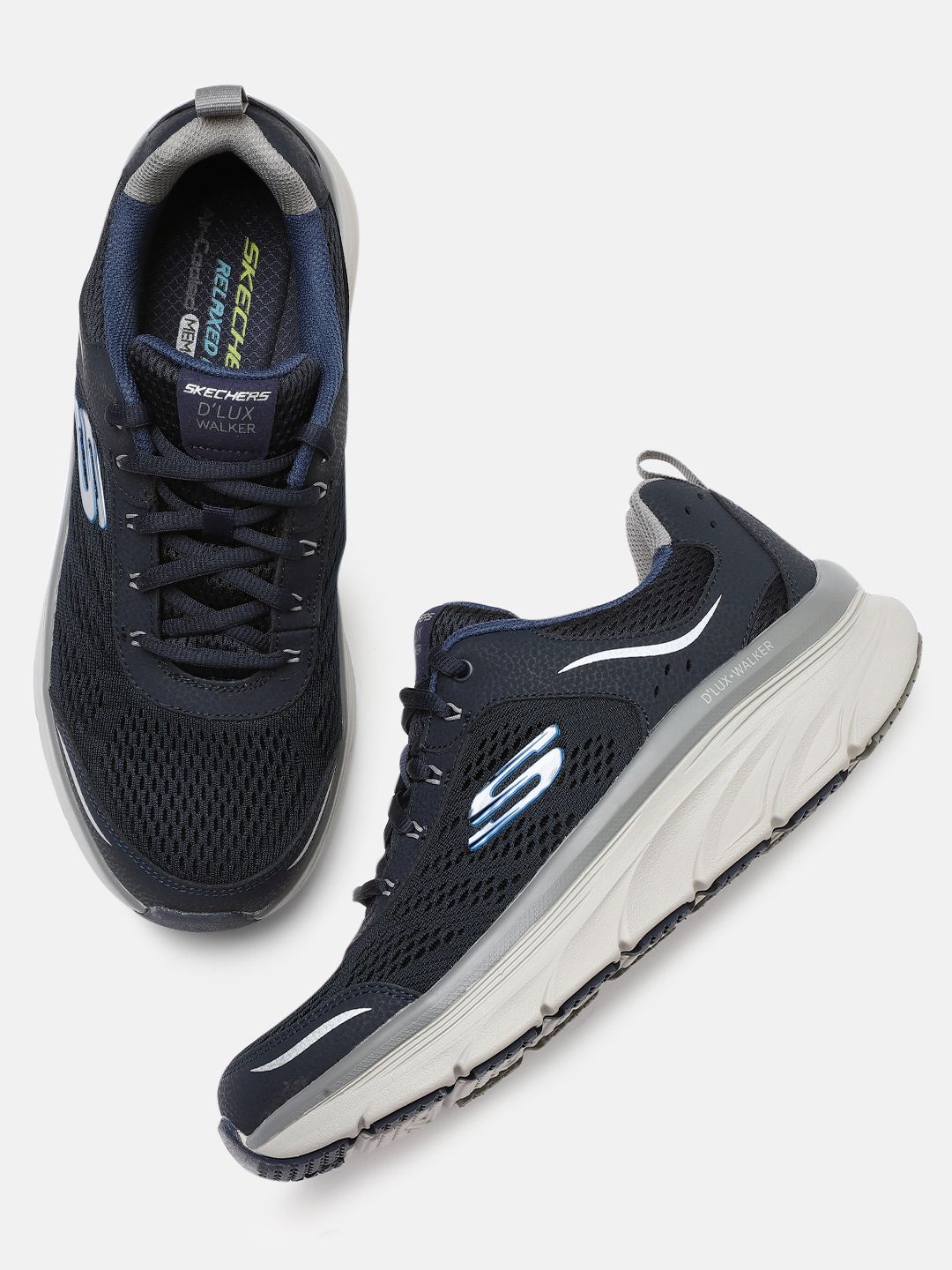 Skechers Men Navy Blue D'Lux Walker Air Cooled Memory Foam Sneakers