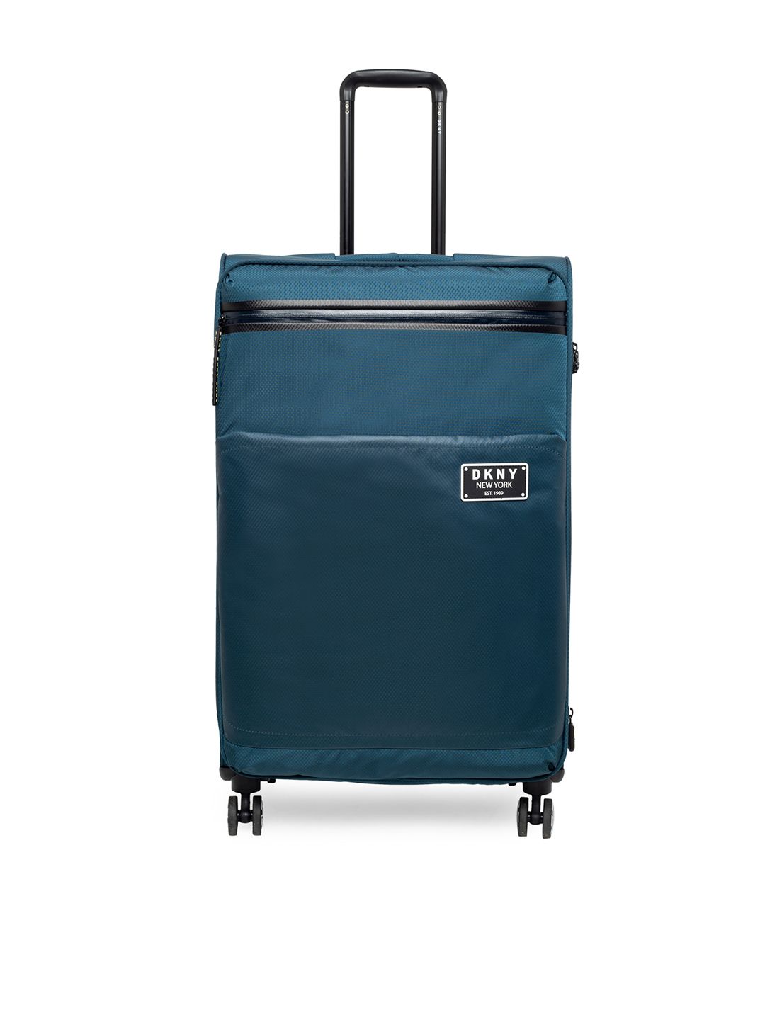 DKNY Teal-Blue Black Solid GLOBE TROTTER Soft-Sided Large Trolley Bag-image-23