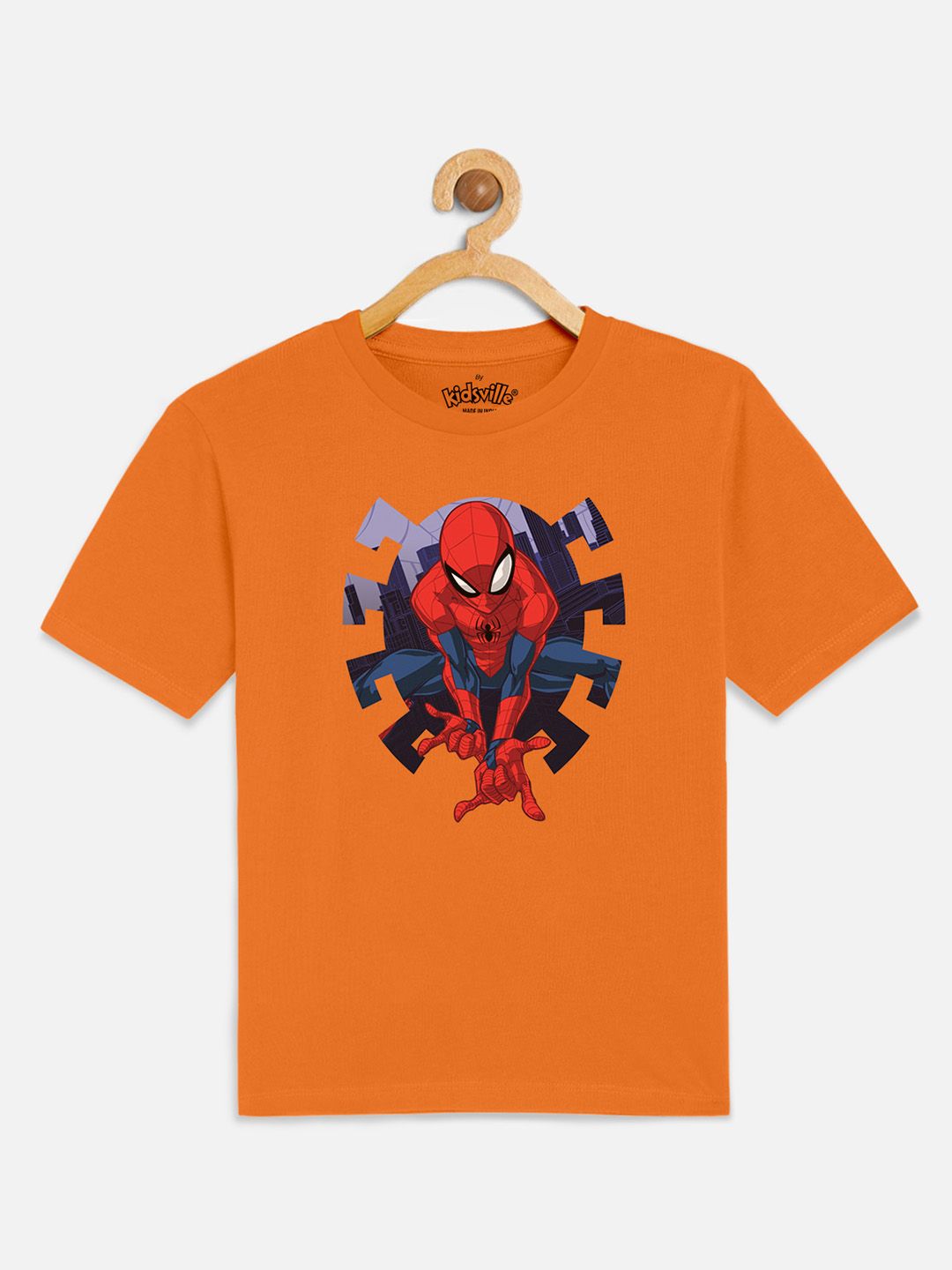 Kids Ville Boys Orange Spiderman Printed T-shirt-picture-34