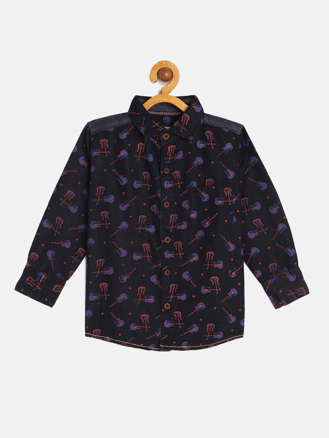 TONYBOY Boys Navy Blue Printed Premium Regular Fit Pure Cotton Casual Shirt-picture-24