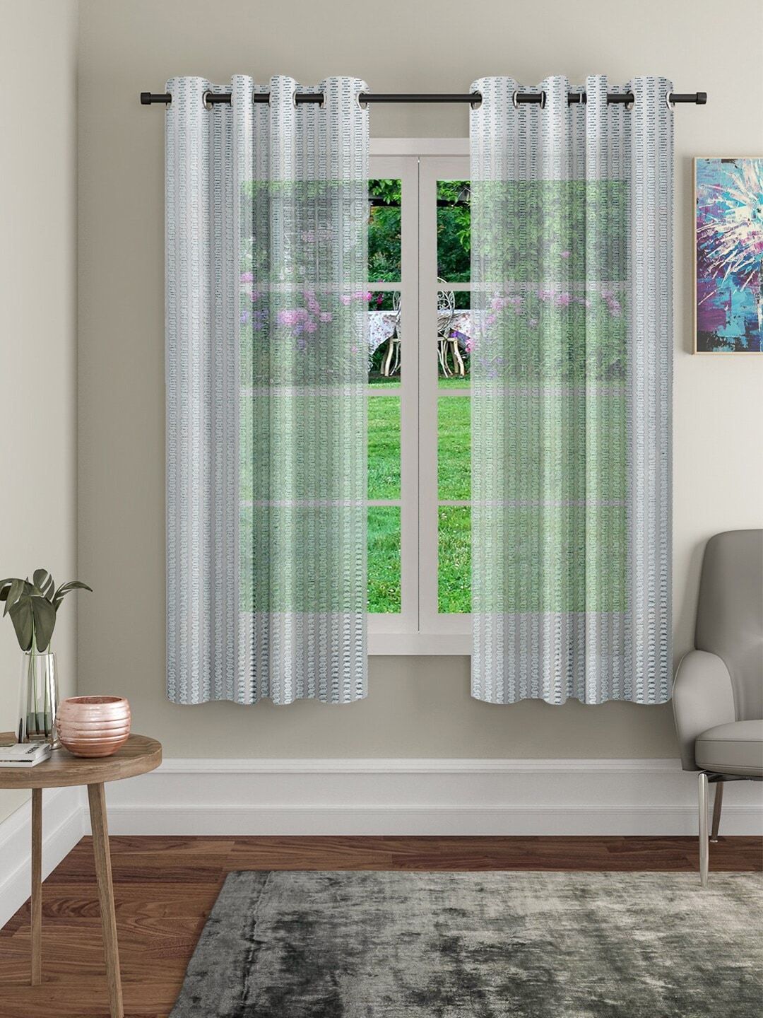 Cortina Grey & Silver-Toned Set of 2 Sheer Window Curtain-image-39