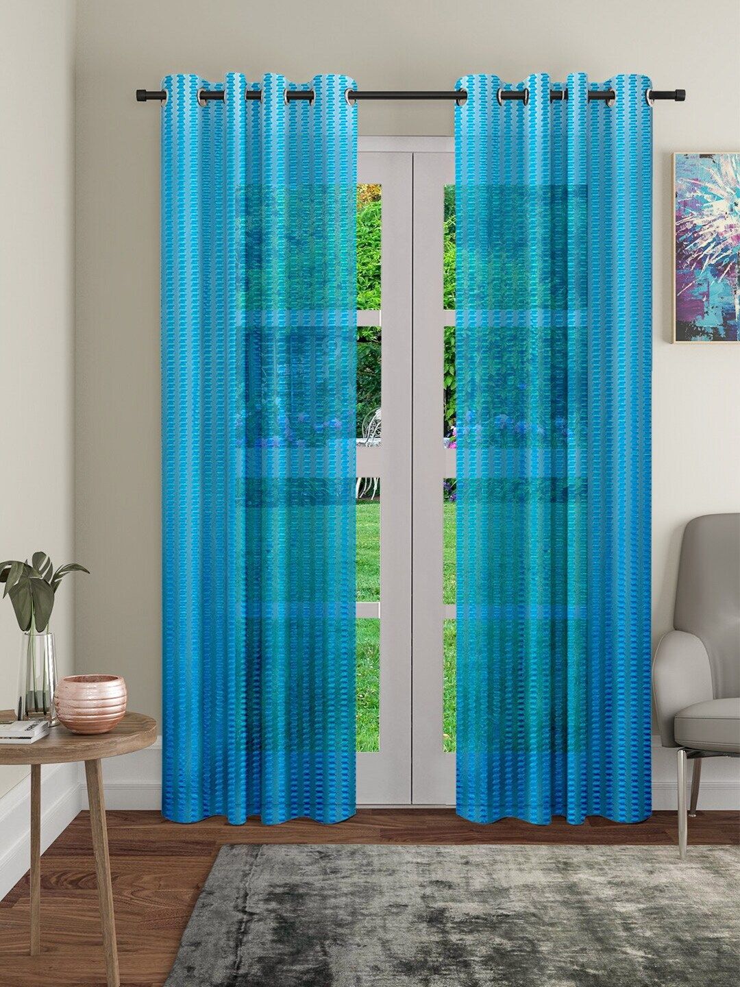 Cortina Blue Set of 2 Sheer Door Curtain-image-25
