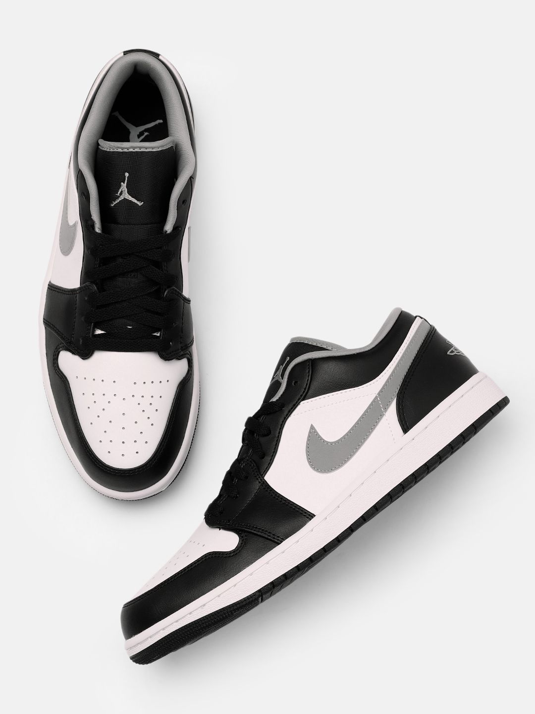 Nike Men Black & White Air Jordan 1 Low Leather Sneakers