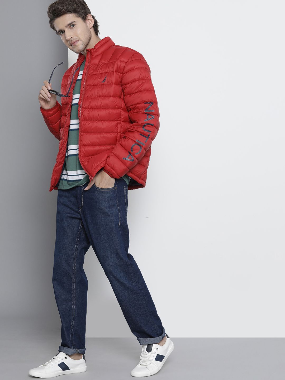 Buy Nautica Men Red Puffer Jacket with Printed Detail - Jackets