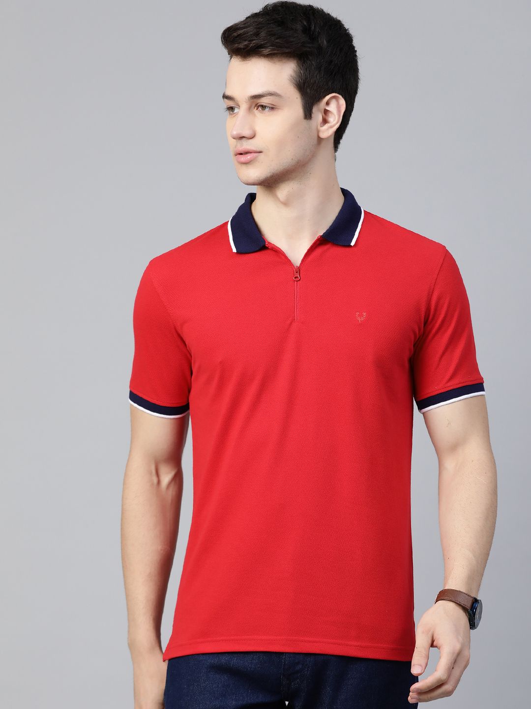 Allen Solly Men Red Solid Polo Collar T-Shirt