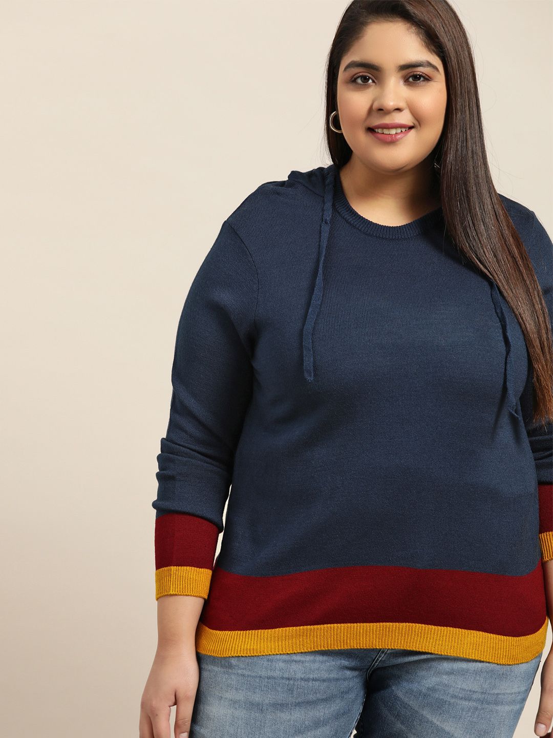 Maroon Acrylic Solid Hooded Pullover 