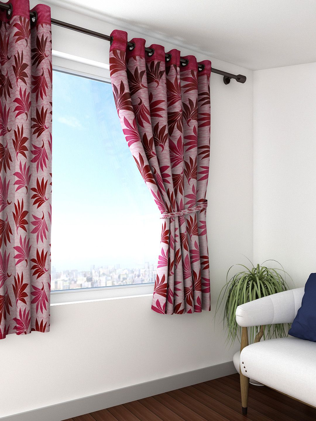 Cortina Pink Single Floral Print Window Curtain-picture-35