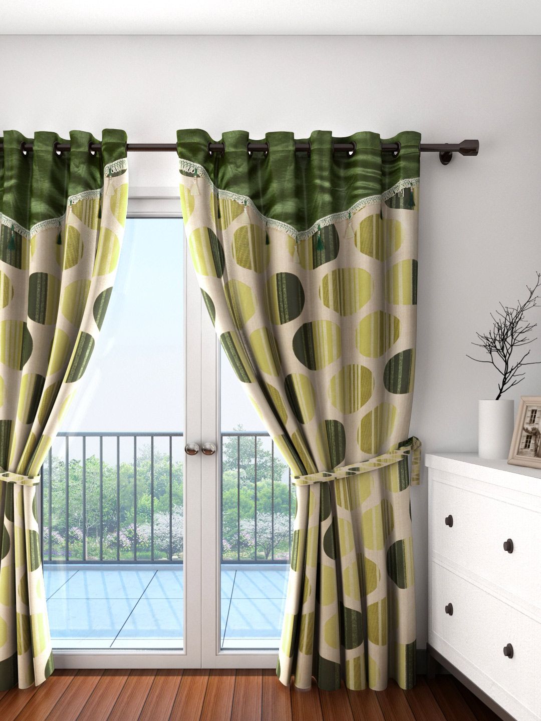 Cortina Beige & Green Single Printed Door Curtain-picture-39