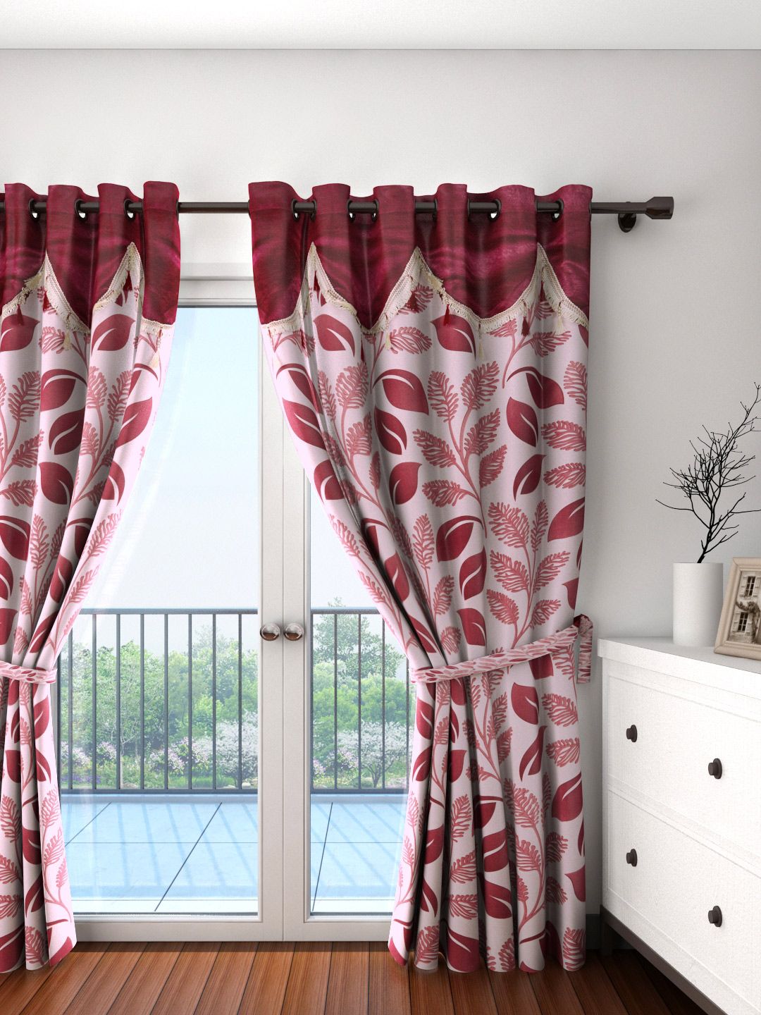Cortina Pink Single Leaf Print Door Curtain-picture-34