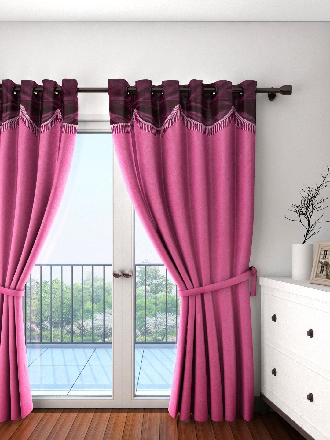 Cortina Purple & Pink Single Fancy Valance Plain Door Curtain-image-31