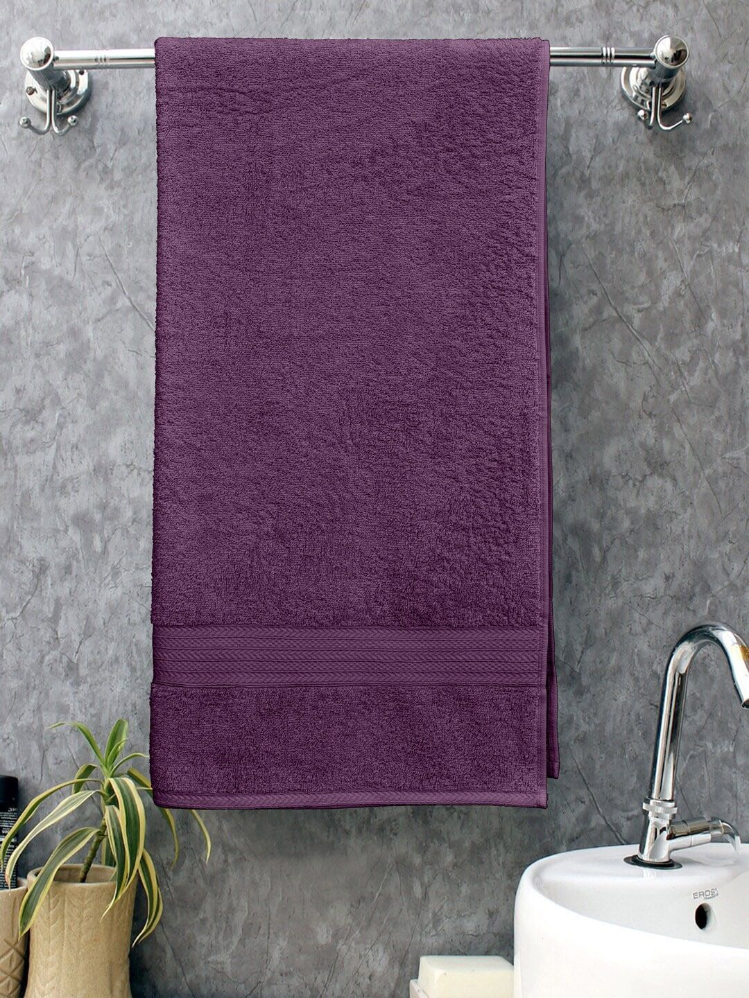 BOMBAY DYEING Purple Solid 550 GSM Cotton Bath Towel-image-22