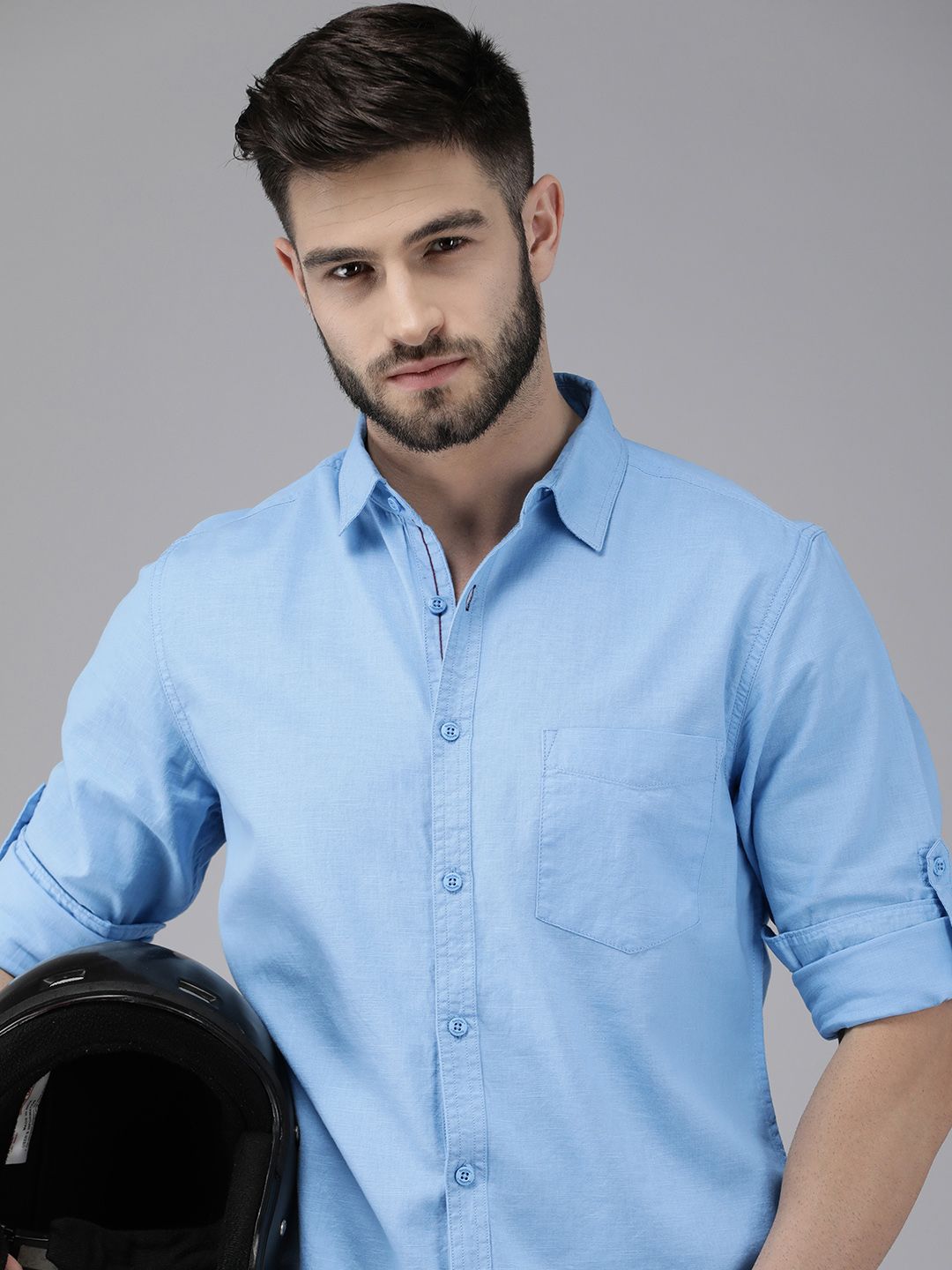Roadster Men Blue Solid Sustainable Casual Cotton Shirt-image-33