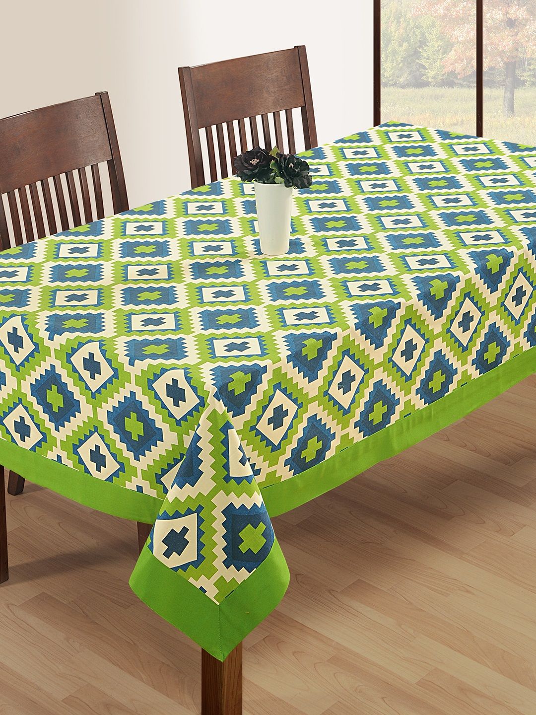 SWAYAM Green & Blue Rectangular Printed 90" x 60" Cotton Table Cover-picture-16